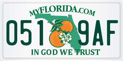 FL license plate 0519AF