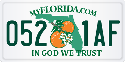 FL license plate 0521AF