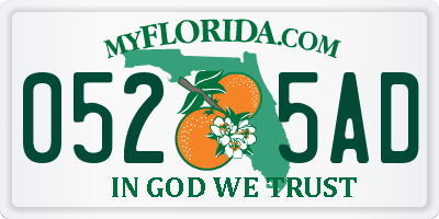 FL license plate 0525AD
