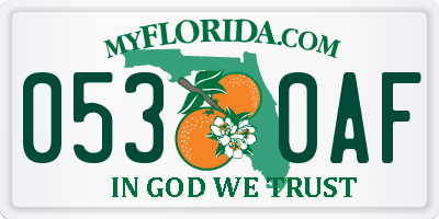 FL license plate 0530AF