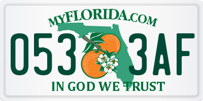 FL license plate 0533AF