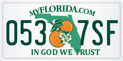 FL license plate 0537SF