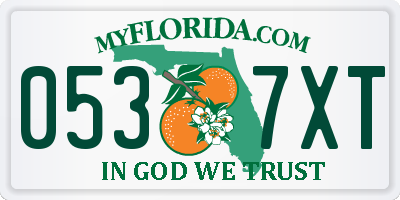 FL license plate 0537XT