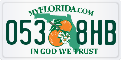 FL license plate 0538HB