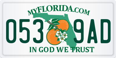 FL license plate 0539AD