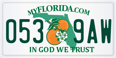 FL license plate 0539AW