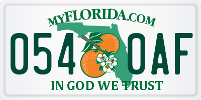 FL license plate 0540AF