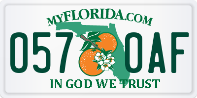 FL license plate 0570AF