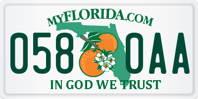 FL license plate 0580AA