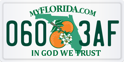 FL license plate 0603AF