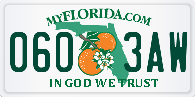 FL license plate 0603AW