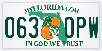FL license plate 0630PW