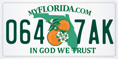 FL license plate 0647AK