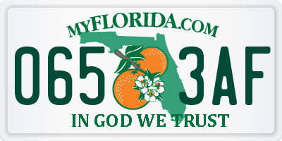 FL license plate 0653AF