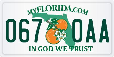 FL license plate 0670AA