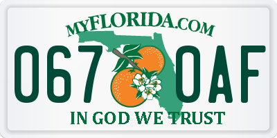 FL license plate 0670AF