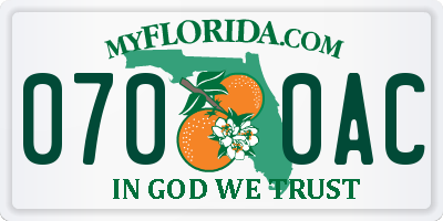 FL license plate 0700AC