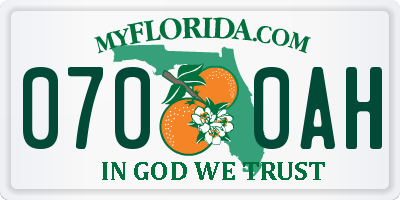 FL license plate 0700AH