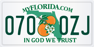 FL license plate 0700ZJ