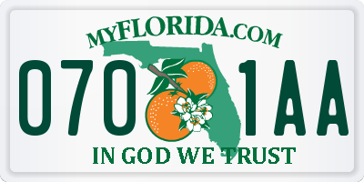 FL license plate 0701AA