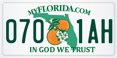 FL license plate 0701AH