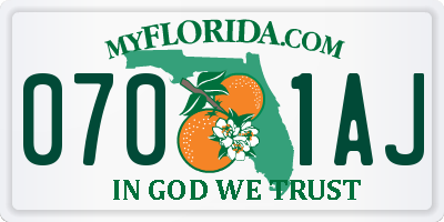 FL license plate 0701AJ