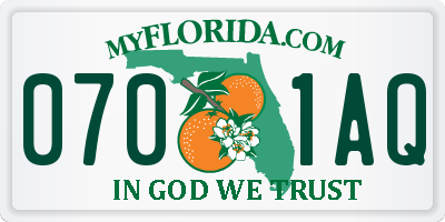 FL license plate 0701AQ