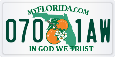 FL license plate 0701AW