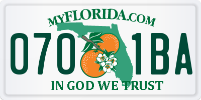 FL license plate 0701BA