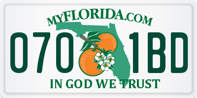 FL license plate 0701BD