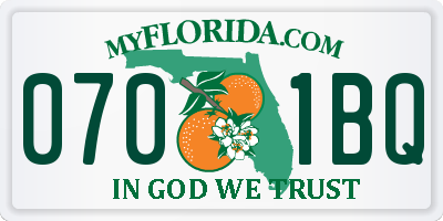 FL license plate 0701BQ