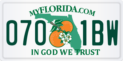 FL license plate 0701BW