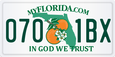 FL license plate 0701BX