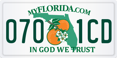 FL license plate 0701CD