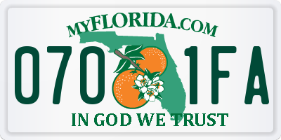 FL license plate 0701FA