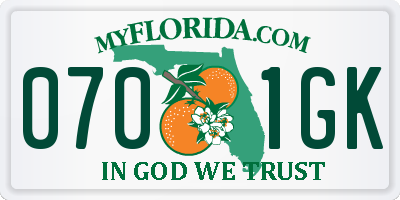 FL license plate 0701GK