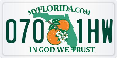FL license plate 0701HW