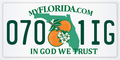 FL license plate 0701IG