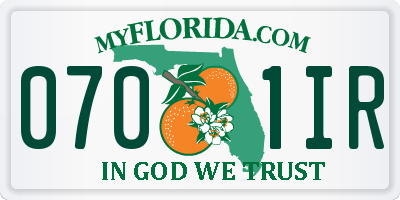 FL license plate 0701IR