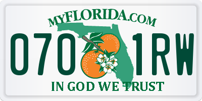 FL license plate 0701RW