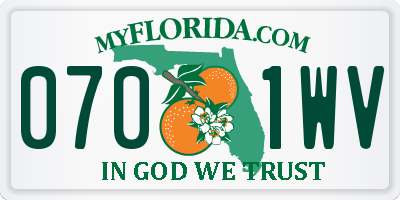 FL license plate 0701WV