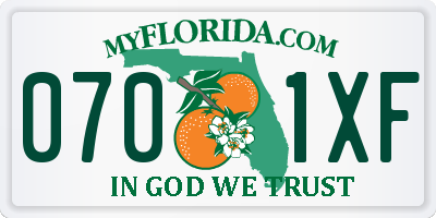 FL license plate 0701XF