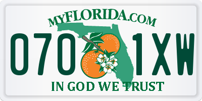 FL license plate 0701XW