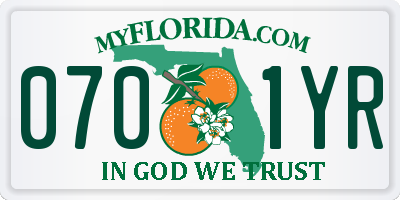 FL license plate 0701YR