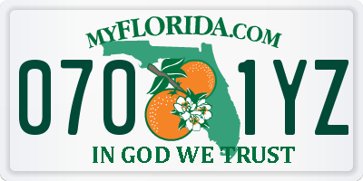 FL license plate 0701YZ