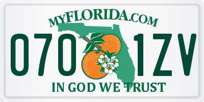 FL license plate 0701ZV