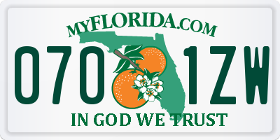 FL license plate 0701ZW