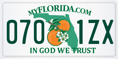 FL license plate 0701ZX