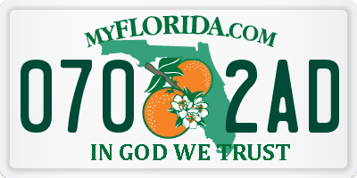 FL license plate 0702AD