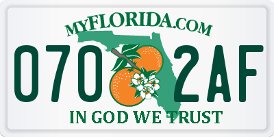 FL license plate 0702AF